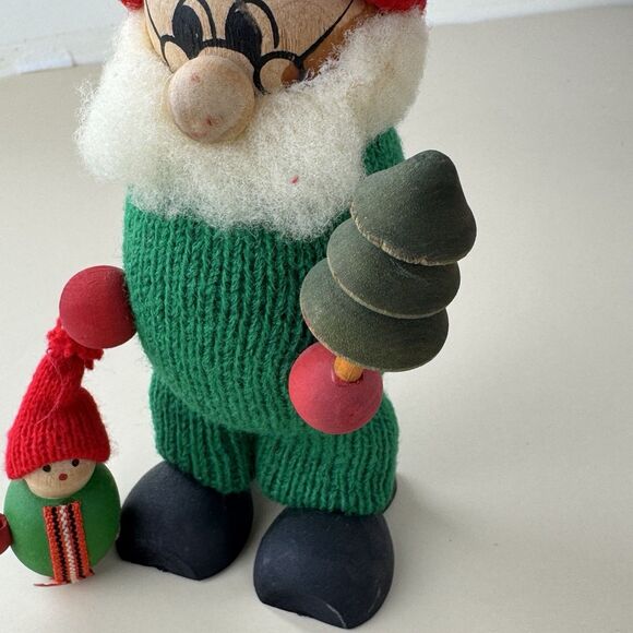 Tomte Vintage Sweden 6” Christmas Figure Wooden Decor Art Grandpa w Tree, Child - Picture 9 of 12